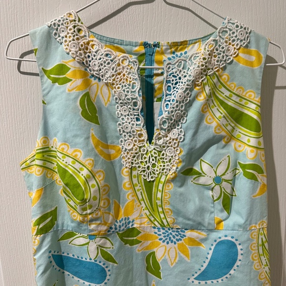 Lilly Pulitzer Vintage Blue Green Yellow Sunflower Paisley Shift Dress - Picture 2 of 6
